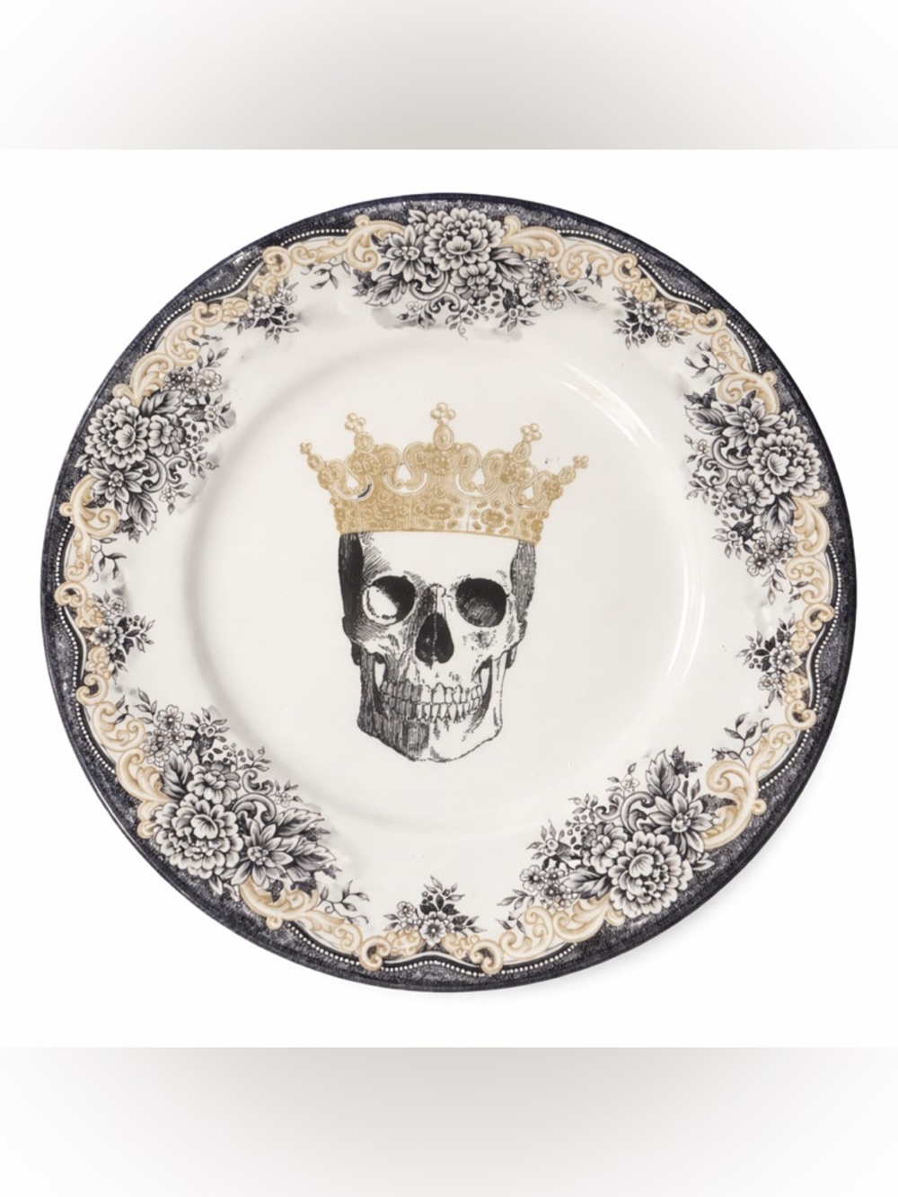 Royal Stafford King Skull Plate Gothic Crown Black Floral England